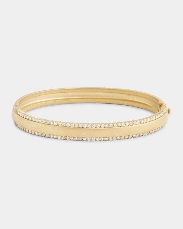 18K Yellow Gold Diamond Edged Hinged Bangle